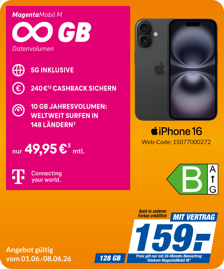 iPhone 16 mit Magenta Mobil M für 159€!