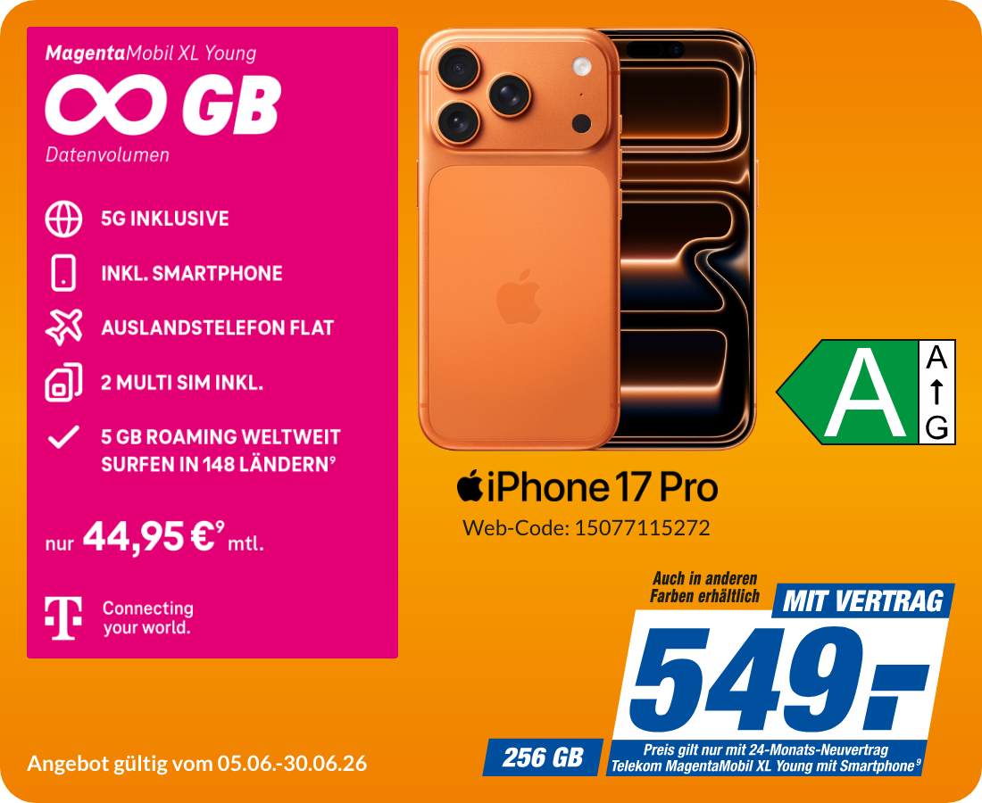 iPhone 17 Pro mit Magenta Mobil XL Young für 549€!