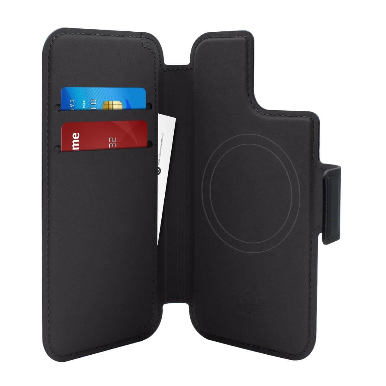 Wallet Magnetic Case FOLIO for iPhone 12, 12 Pro, 13 and iPhone 14 MagSafe Compatible, Schwarz