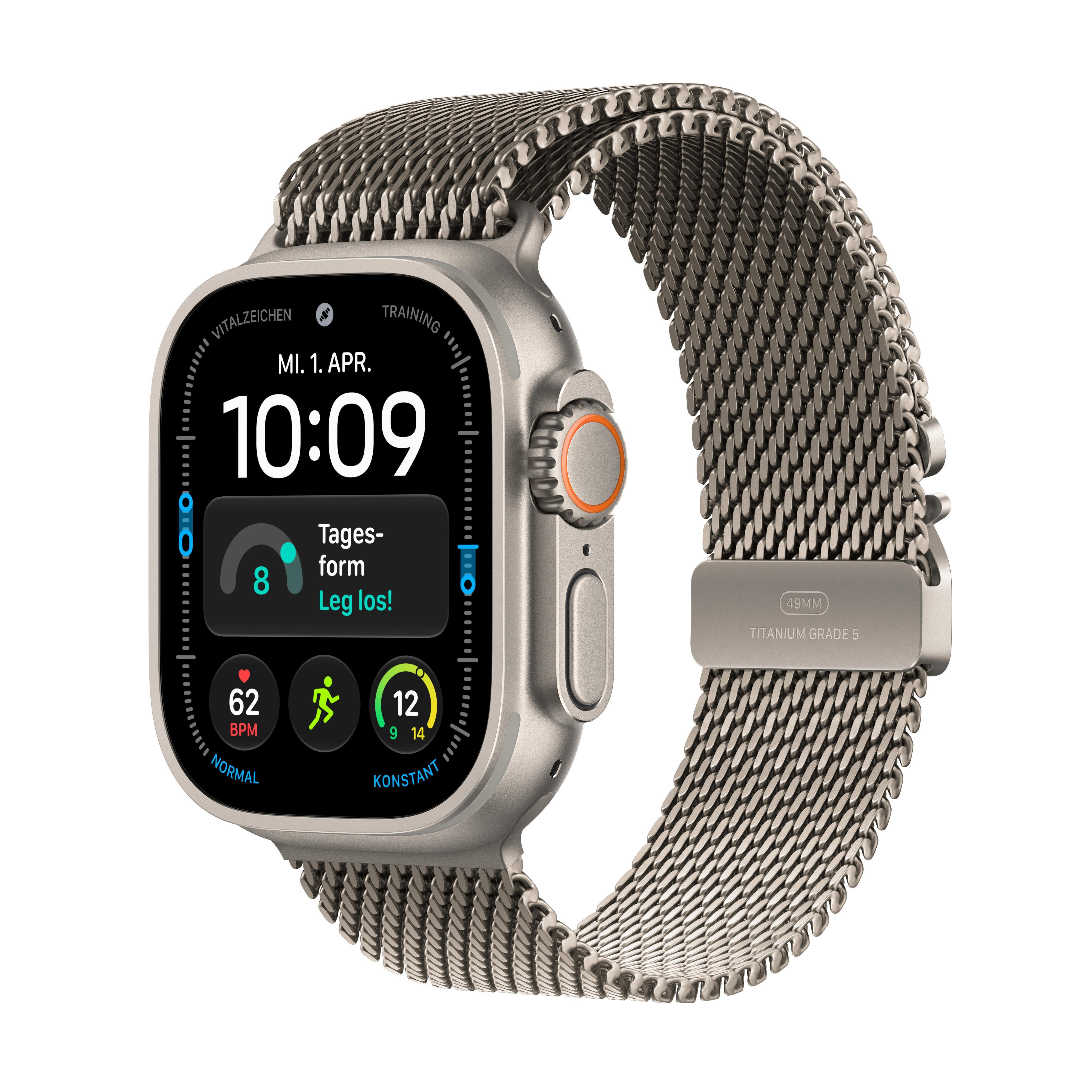Watch Ultra 4, GPS + Cellular, 49mm, Natur Titaniumgehäuse mit Natur Milanese Armband - M Smartwatch