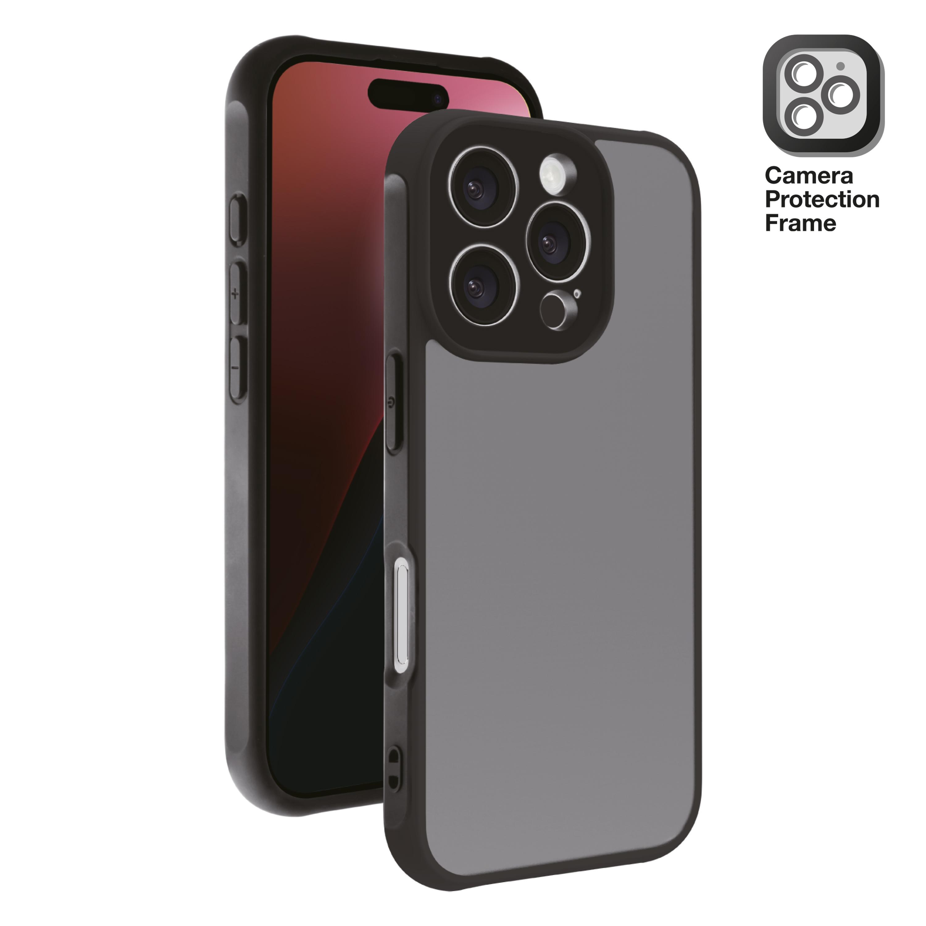 Frosted Cover für iPhone 16 Pro mit integriertem Kamera Schutzrahmen, semi-transparent/schwarz (64231) Handyhülle