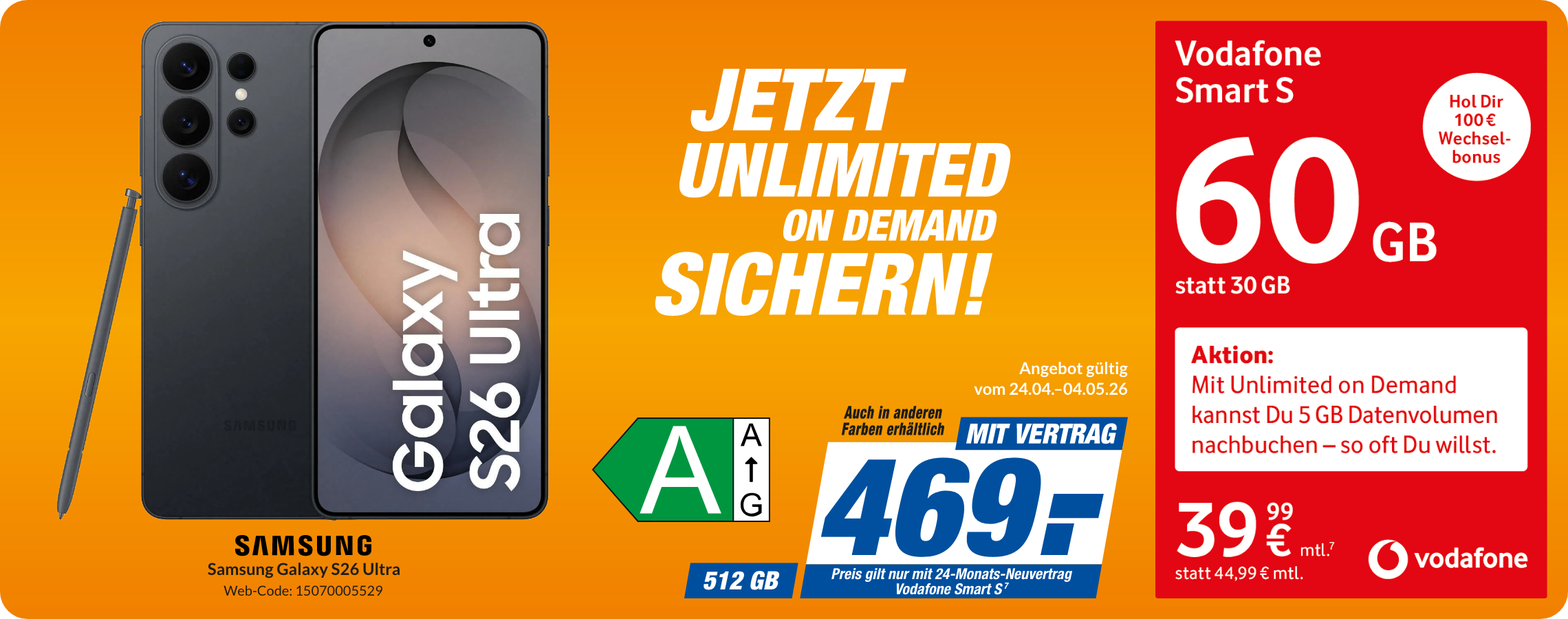 Galaxy S26 Ultra mit Smart S für 469€!