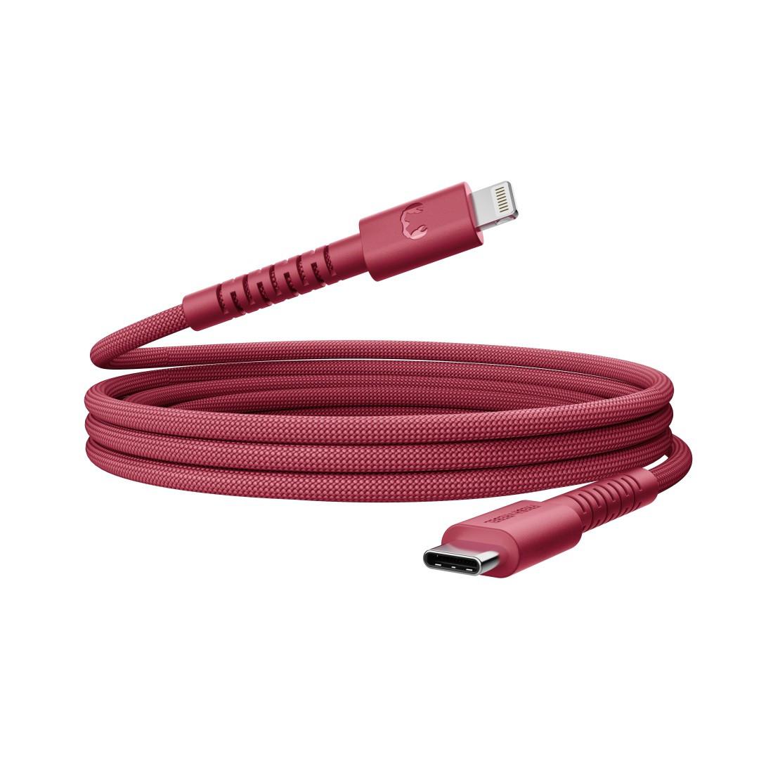 USB-C zu Lightning silicone geflochtenes Kabel "FlexWave" 2m, Berry Red (00231910)