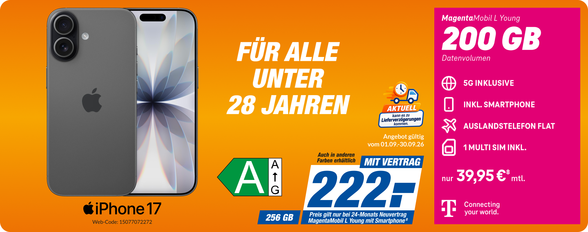 iPhone 17 mit Magenta Mobil L Young für 222€!