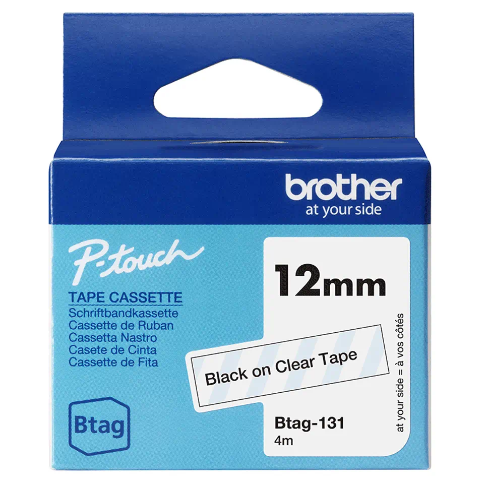 Btag-131 Schriftband - schwarz auf transparent, 12 mm breit, nicht laminiert