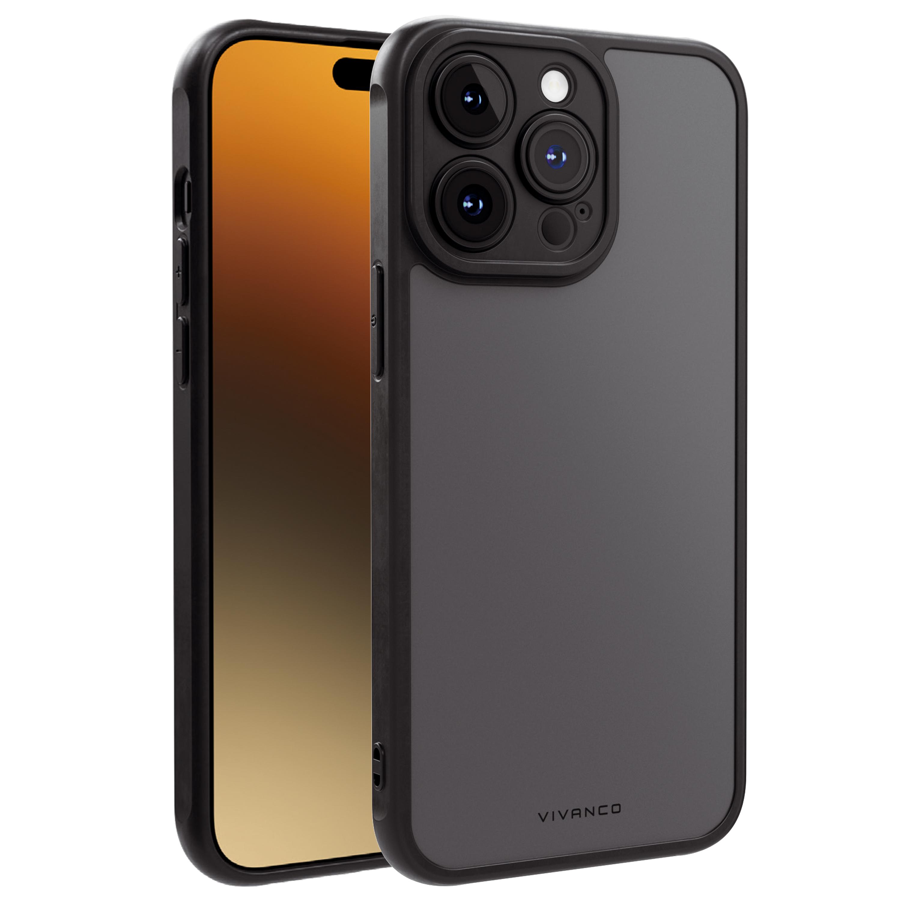 Frosted Cover für iPhone 15 Pro Max mit integriertem Kamera Schutzrahmen, semi-transparent/schwarz (63923) Handyhülle