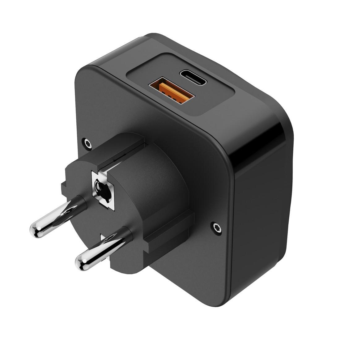 Reiseadapter Typ E/F, 3-polig, Welt nach EU, 1x USB-C, 1x USB-A, PD, 20W, S (00223463)