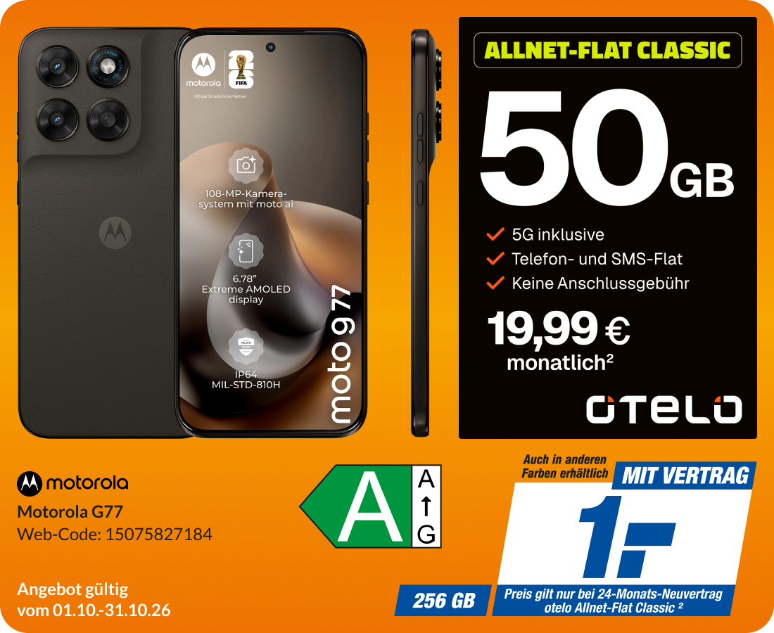 Motorola G77  mit Allnet Flat Classic für 1€!