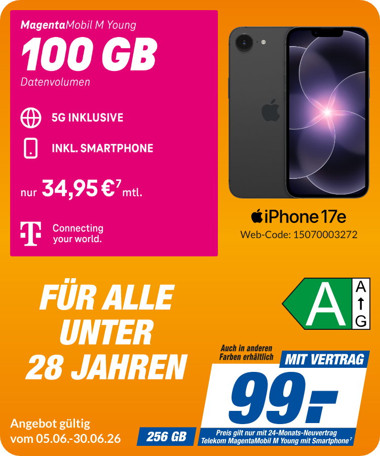 iPhone 17e mit Magenta Mobil M Young für 99€!