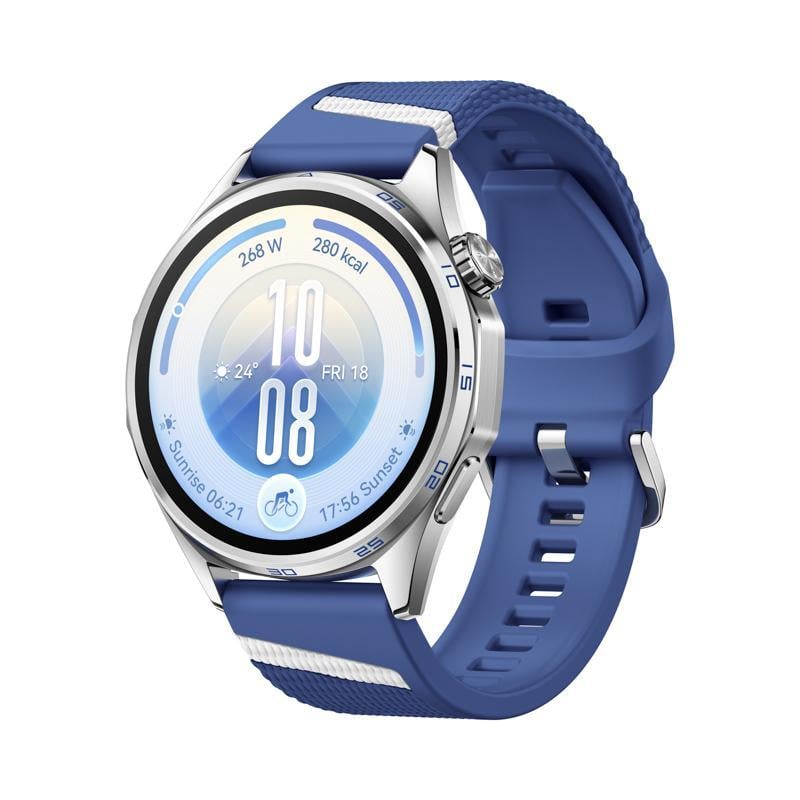 WATCH GT 7, 46 mm, Edelstahlgehäuse + blau-weißes Fluorelastomer-Armband Smartwatch