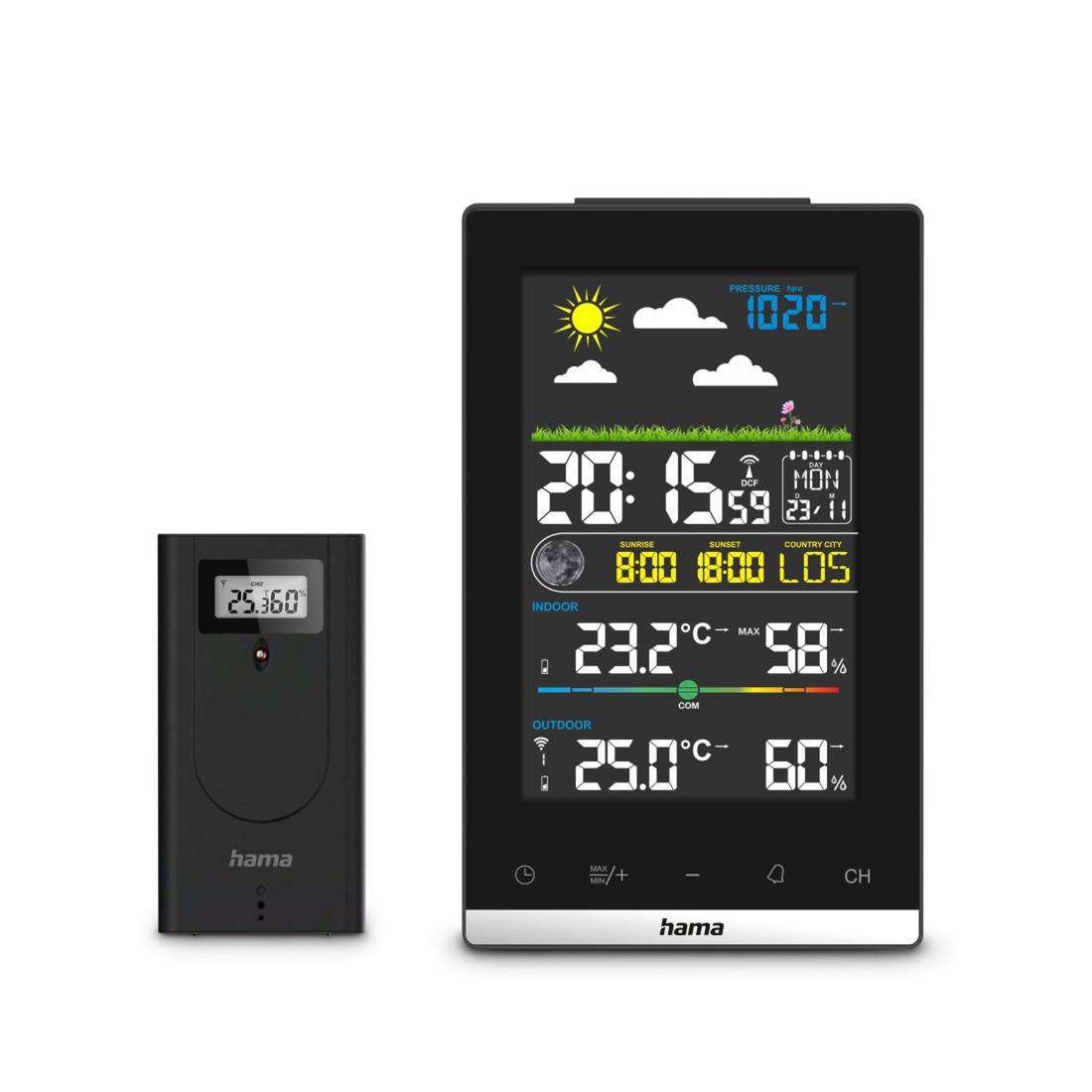 Wetterstation "Jamaika", mit Außensensor, Funk, Wecker, Raumklima, Schwarz (00222239)