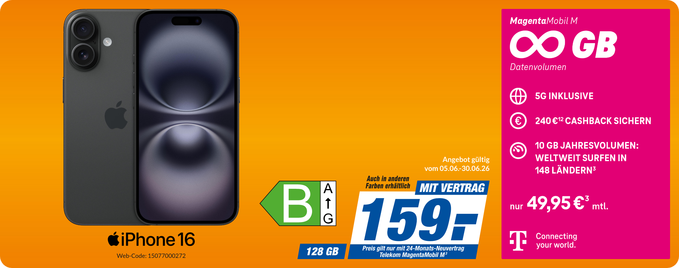 iPhone 16 mit Magenta Mobil M für 159€!