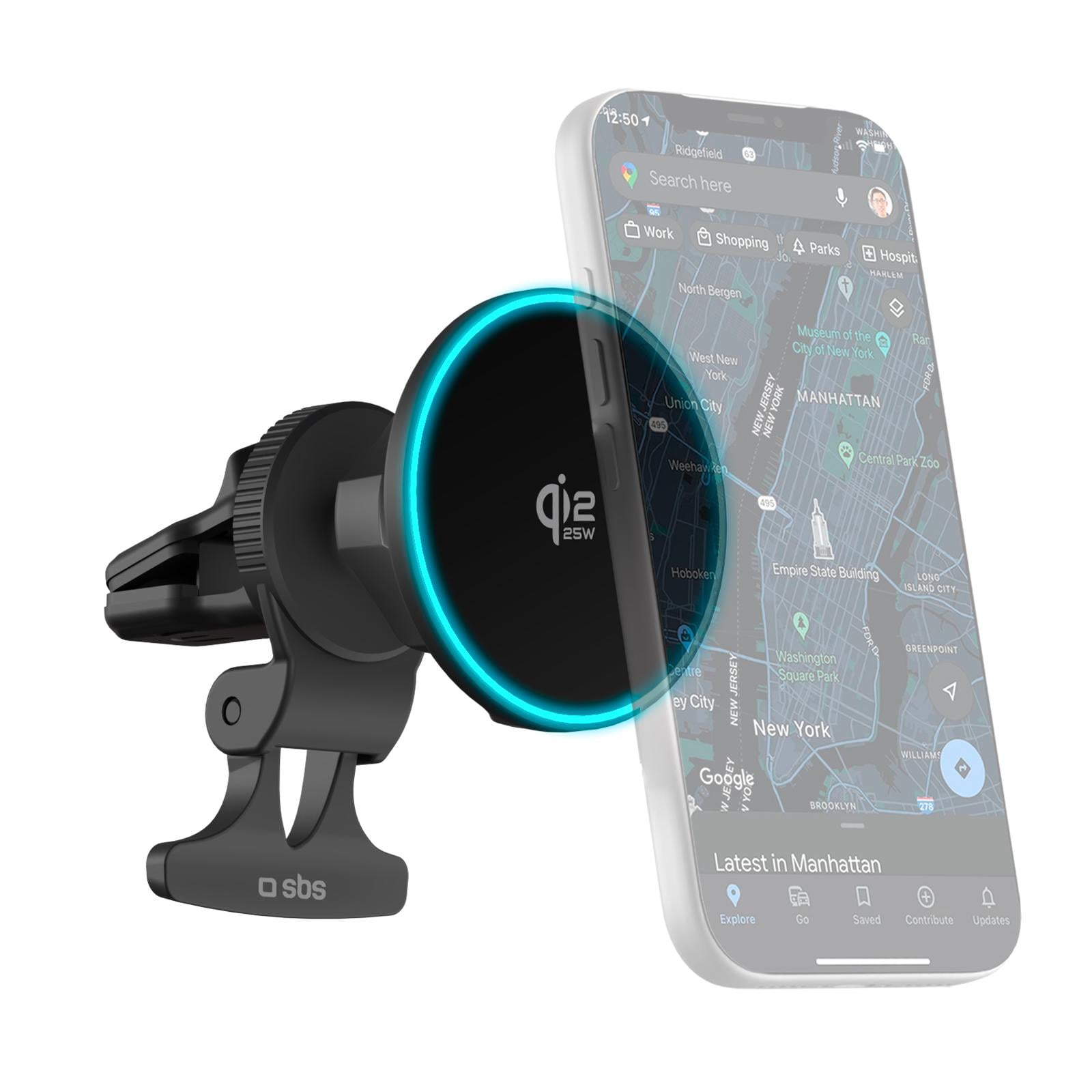 Magnetische Kfz-Halterung mit 25W Qi2.2 Wireless-Laden und LED für Lüftungsschlitz Schwarz
