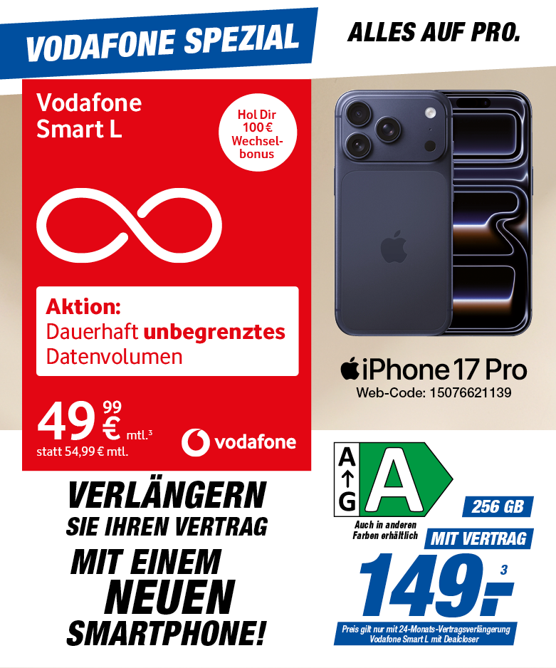 📱 iPhone 17 Pro – Vodafone Smart L mit Unlimited-Datenvolumen 🚀
