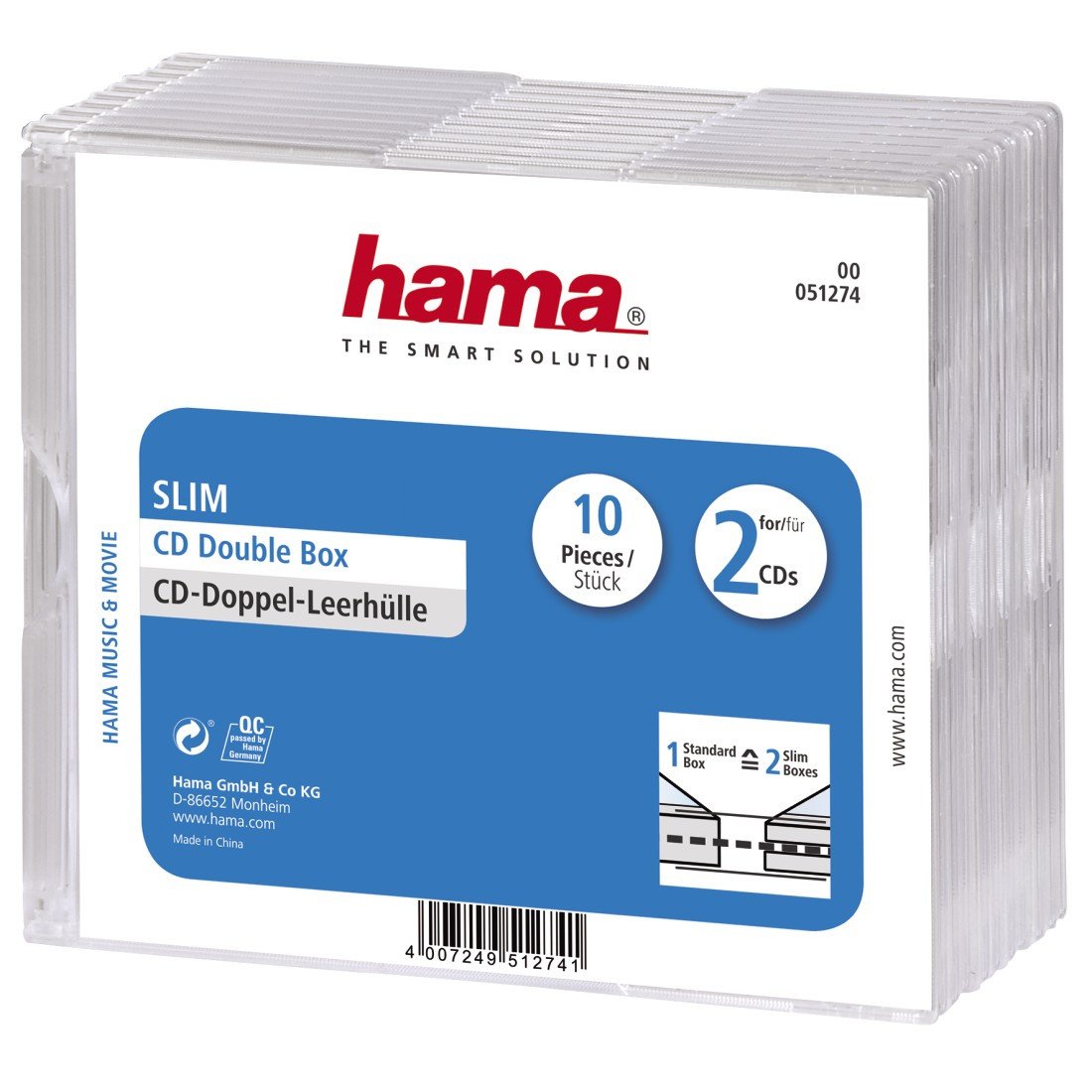 CD-Leerhülle Slim Double, 10er-Pack, Transparent (00051274)