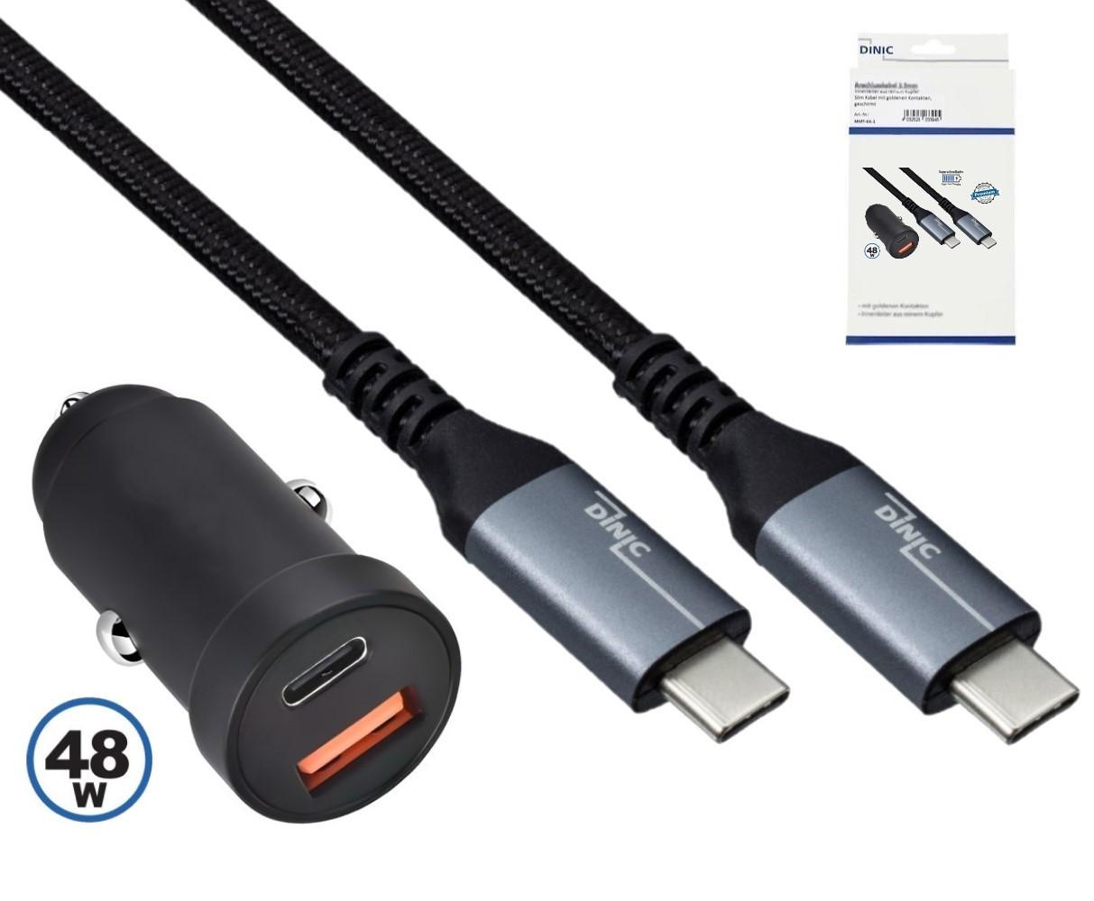 48W USB C + A Autoladegerät inklusive High Quality USB C auf C Kabel, 1m, schwarz