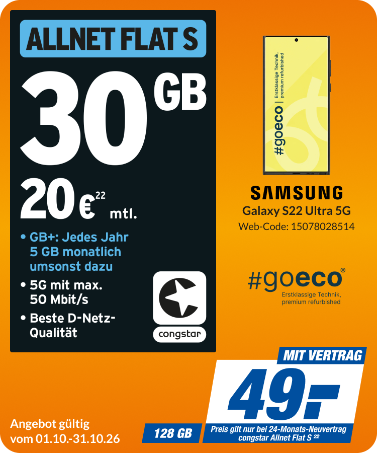 Samsung Galaxy S22 Ultra mit Allnet Flat S für 49€!