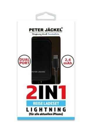 USB Travel Charger Set 2in1 Dual Port 2.4A Lightning Black KFZ-Ladegerät