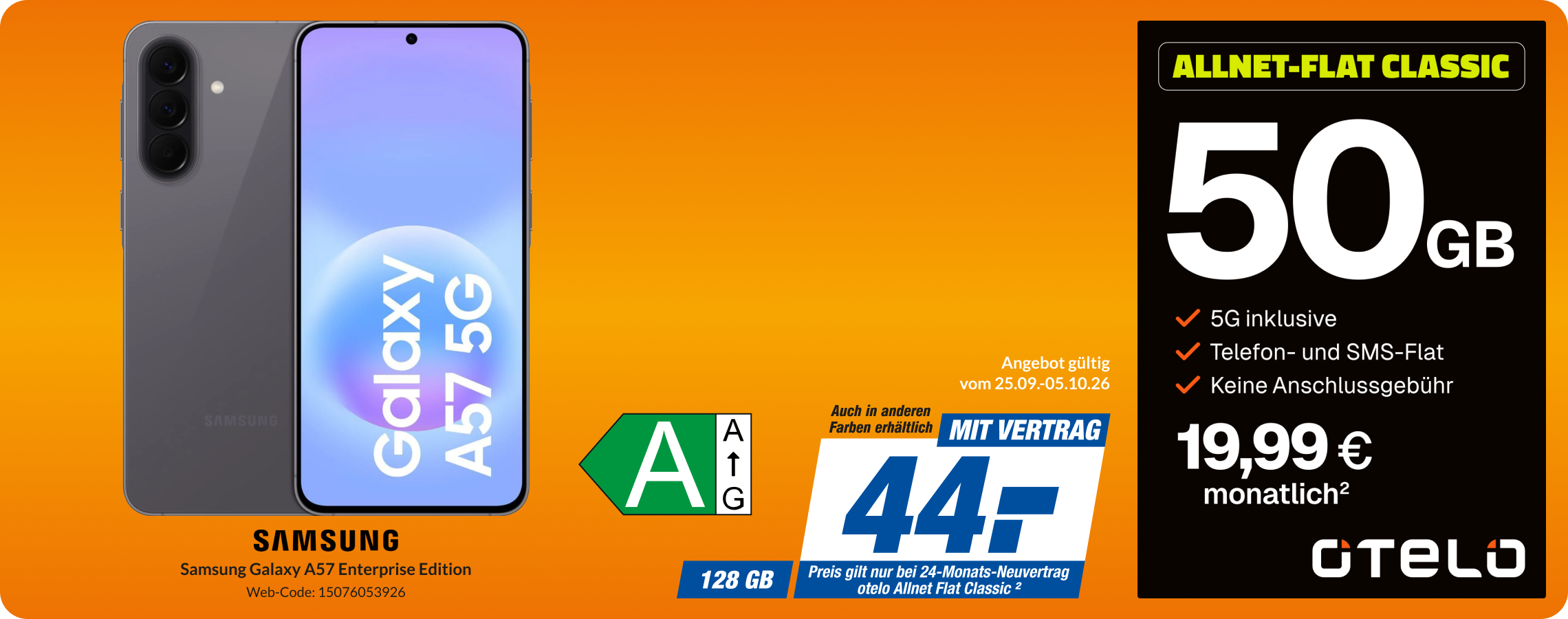 Samsung A57 mit Allnet Flat Classic für 44€!
