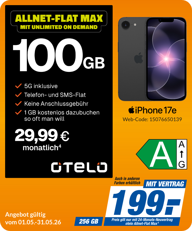 Apple iPhone 17e mit Allnet Flat Max für 199€!