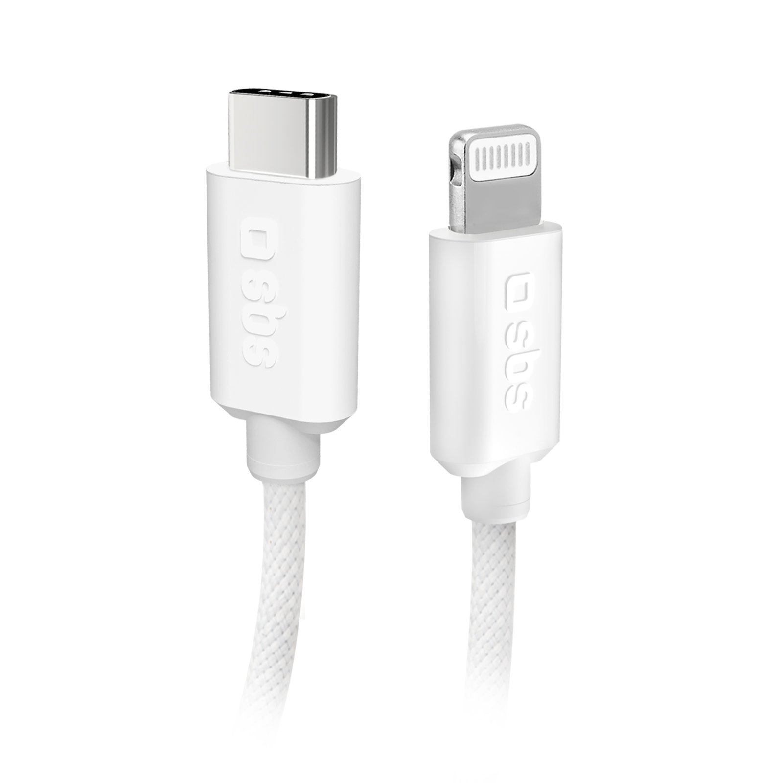 USB-C – Lightning-Textilkabel mit Kabelhalter, 1,5 Meter Weiß