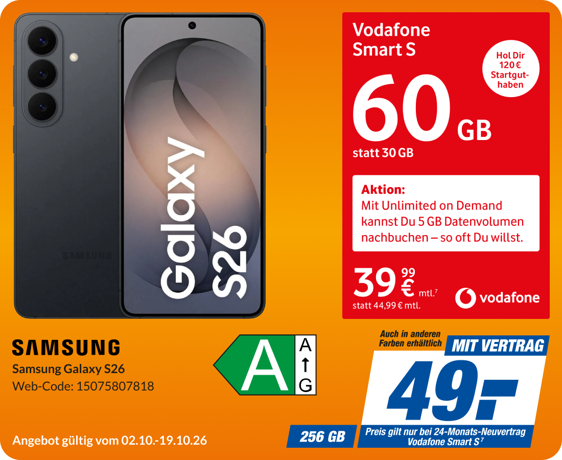 Samsung Galaxy S26 mit Smart S für 49€!