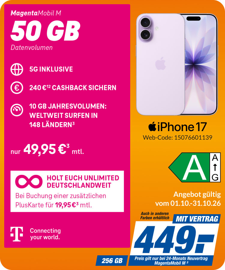 iPhone 17 mit Magenta Mobil M für 449€!