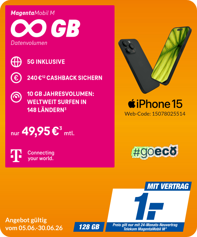iPhone 15 mit Magenta Mobil M für 1€!