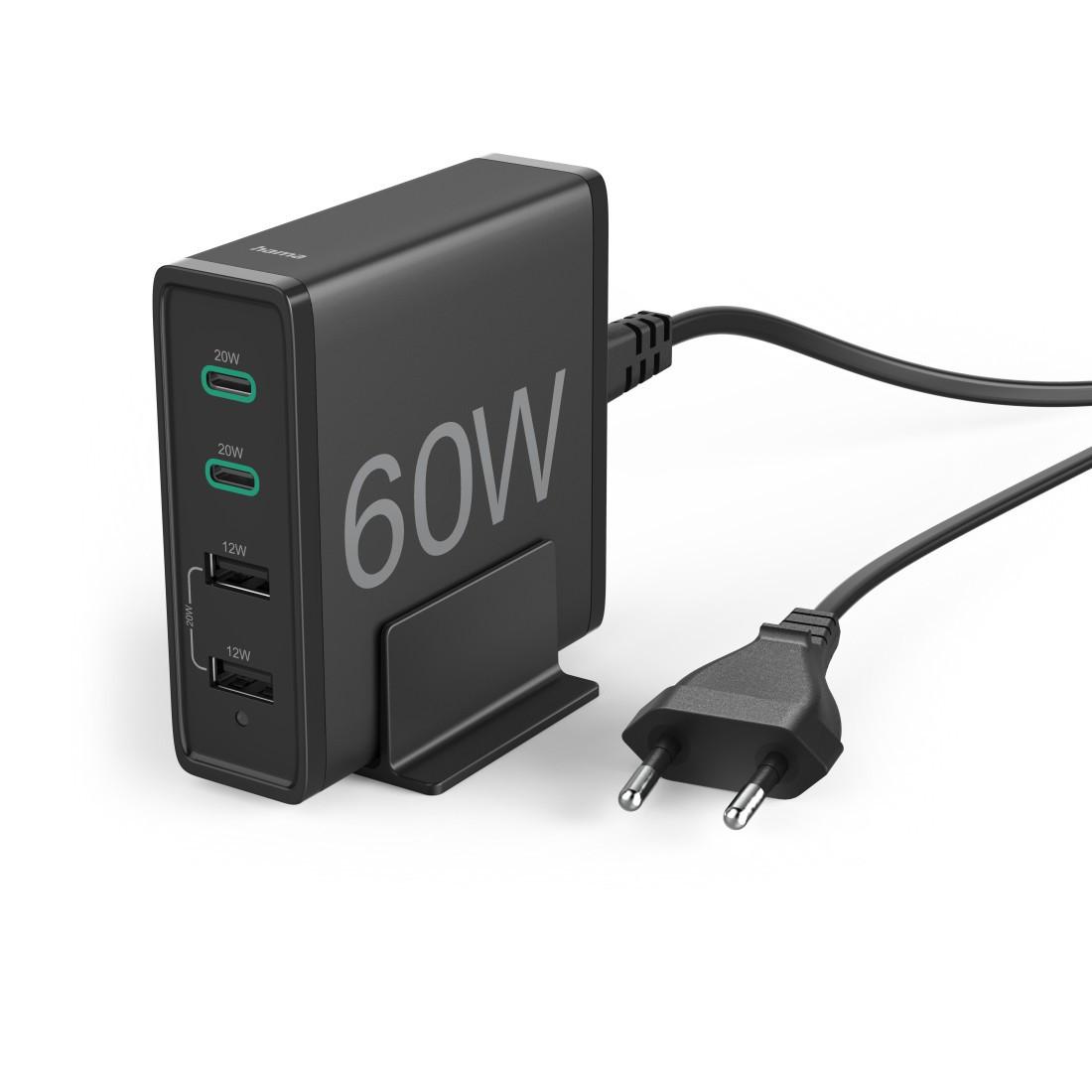 Ladestation 60 W, 4-fach (2x PD/QC USB-C, 2x USB-A), Schwarz (00210561)