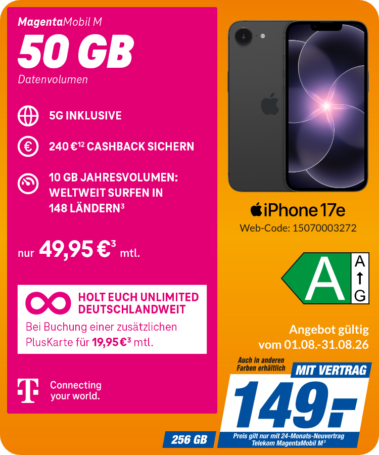 Apple iPhone 17e mit Magenta Mobil M für 149€!