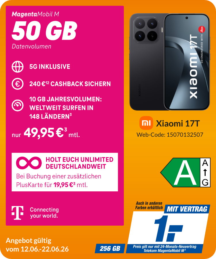 Xiaomi 17T mit Magenta Mobil M für 1€!