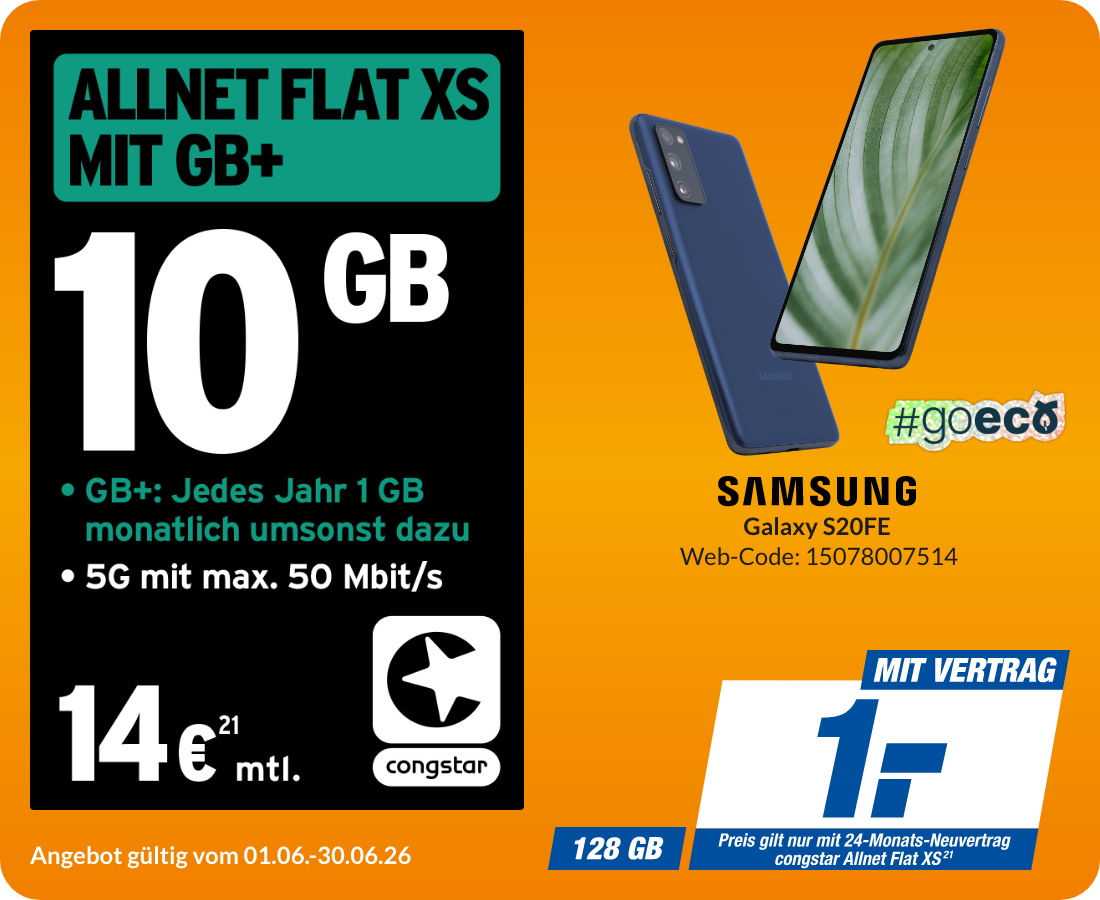Samsung S20 mit Allnet Flat XS für 1€!