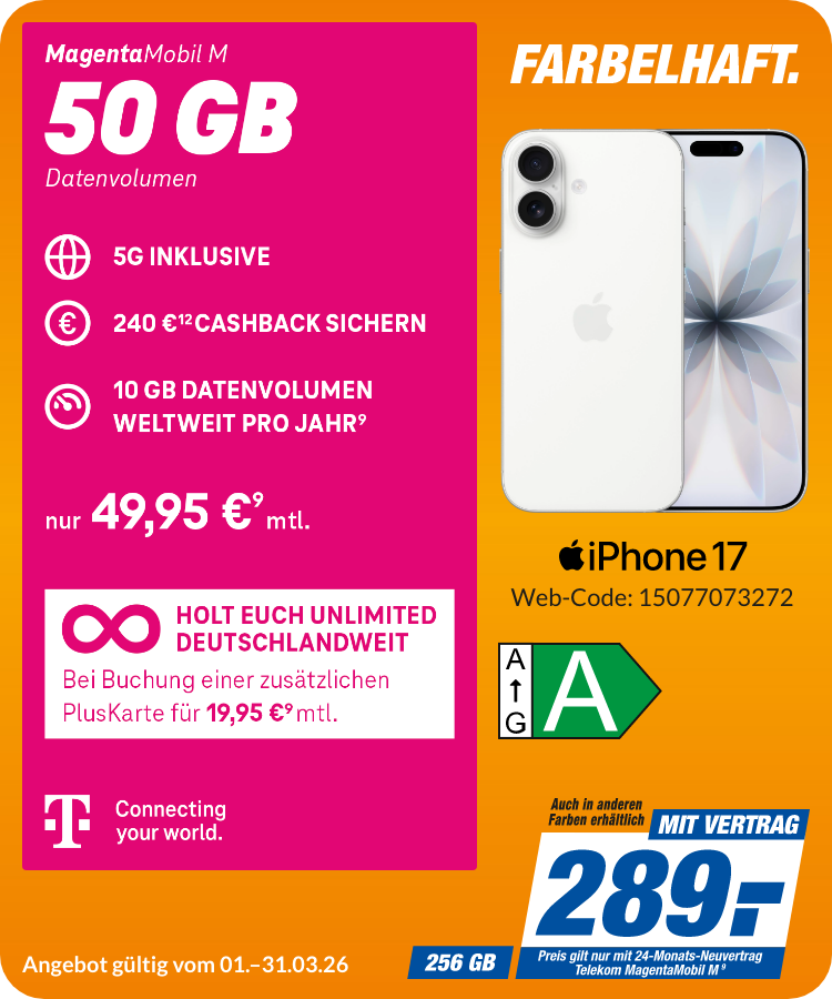 iPhone 17 mit Magenta Mobil M für 289€!