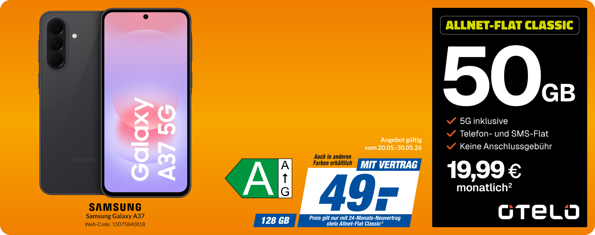 Galaxy A37 mit Allnet Flat Classic für 49€!