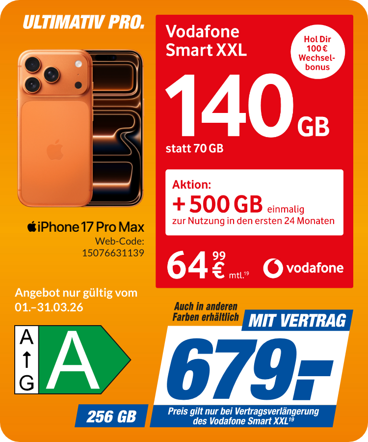 iPhone 17 Pro Max mit Smart XXL für 679€!