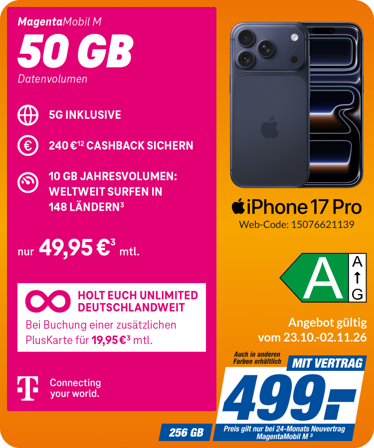 iPhone 17 Pro mit Magenta Mobil M für 499€!