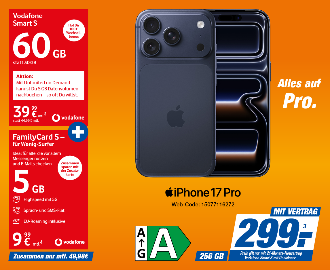 iPhone 17 Pro mit Vodafone Smart S mit Dealcloser