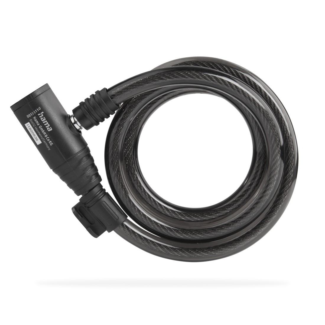 Fahrrad-Spiralkabelschloss, 120 cm, Schwarz (00178136)