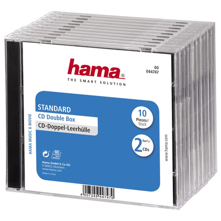 CD-Doppel-Leerhülle Standard, 10er-Pack, Transparent/Schwarz