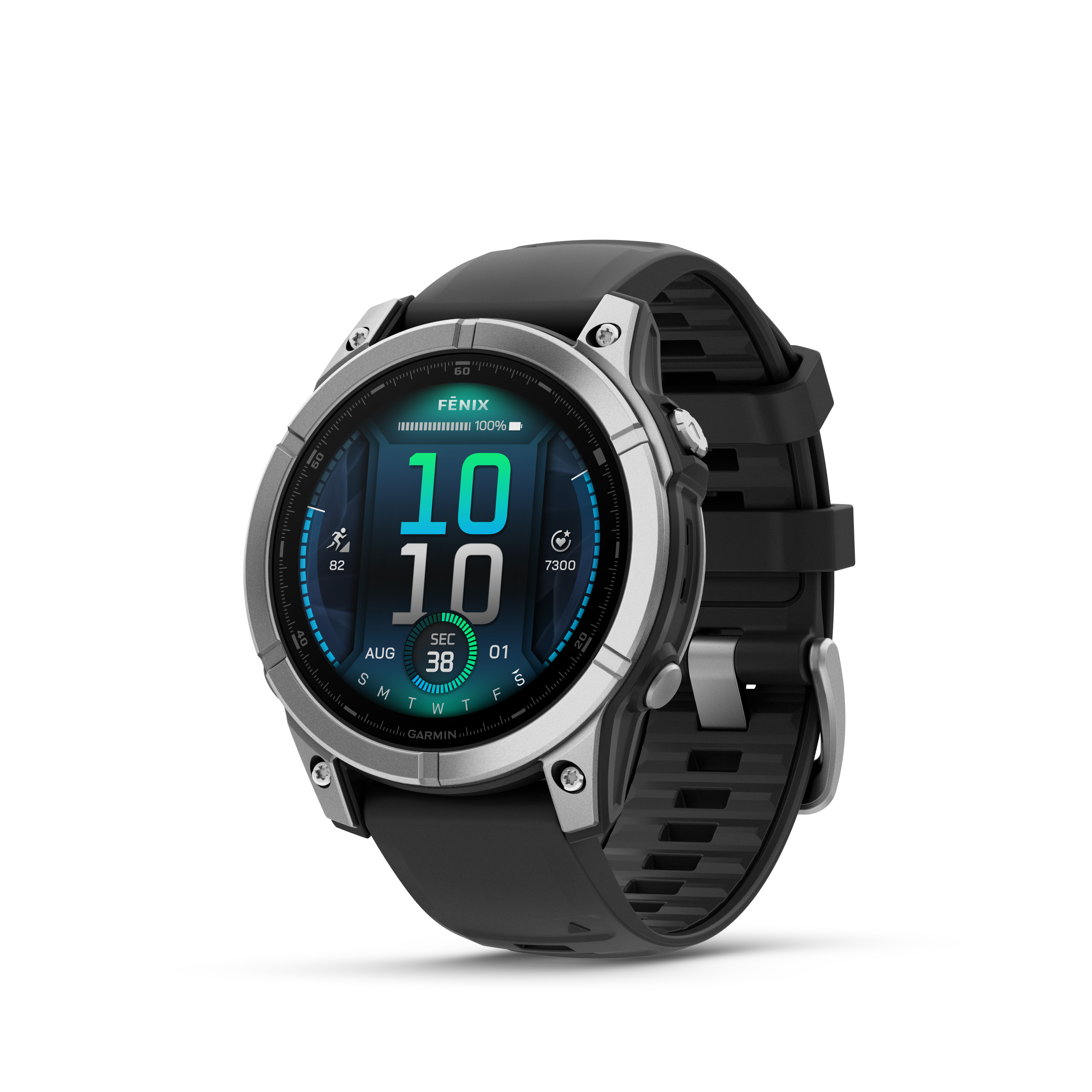 fenix E - 47 mm AMOLED Schwarz/Silber mit QuickFit-Silikon-Armband 22 mm Smartwatch