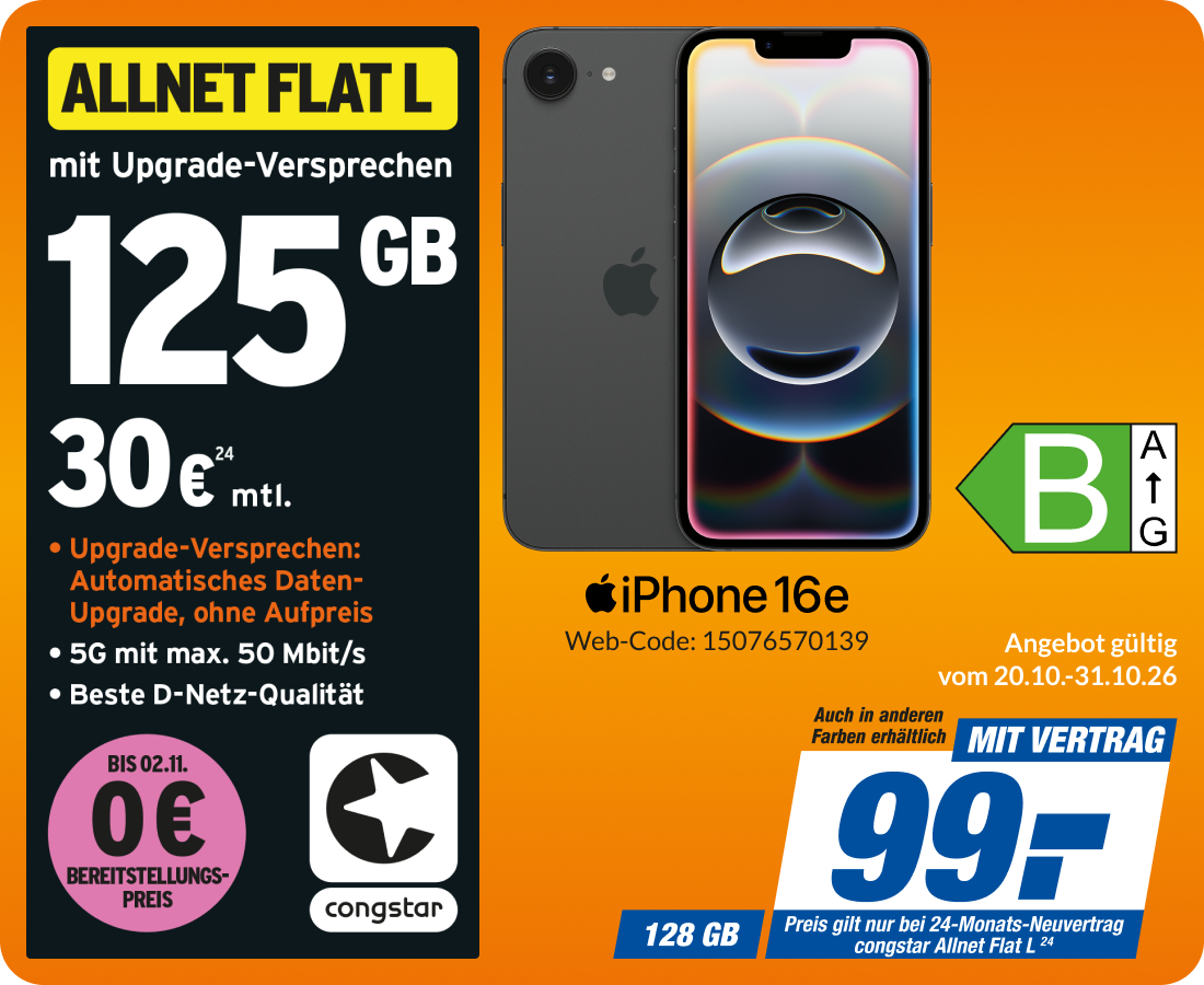 Apple iPhone 16e mit Allnet Flat L für 99€!