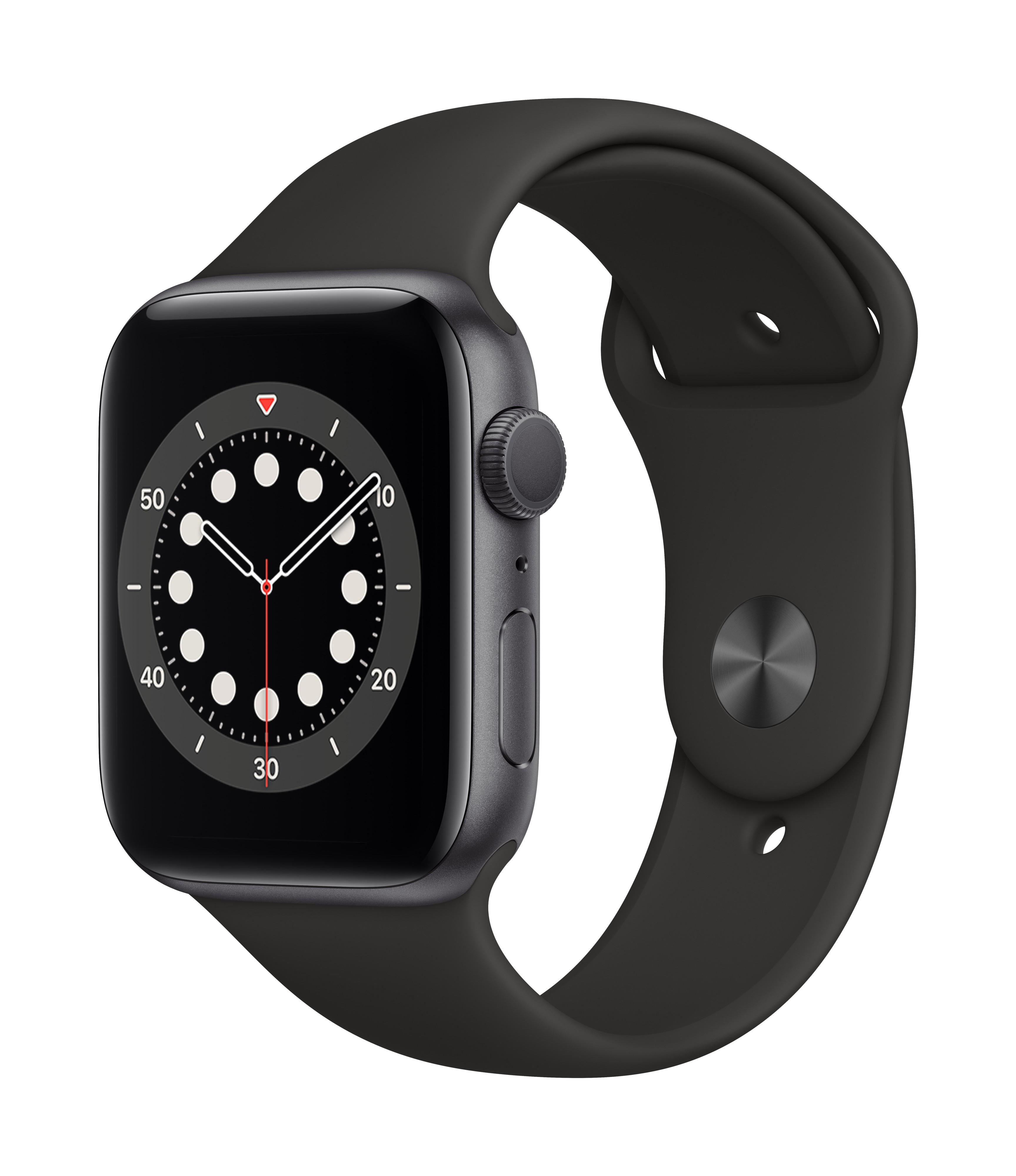 Watch Series 6 GPS, 44mm Aluminiumgehäuse Space Grau, mit Sportarmband, schwarz