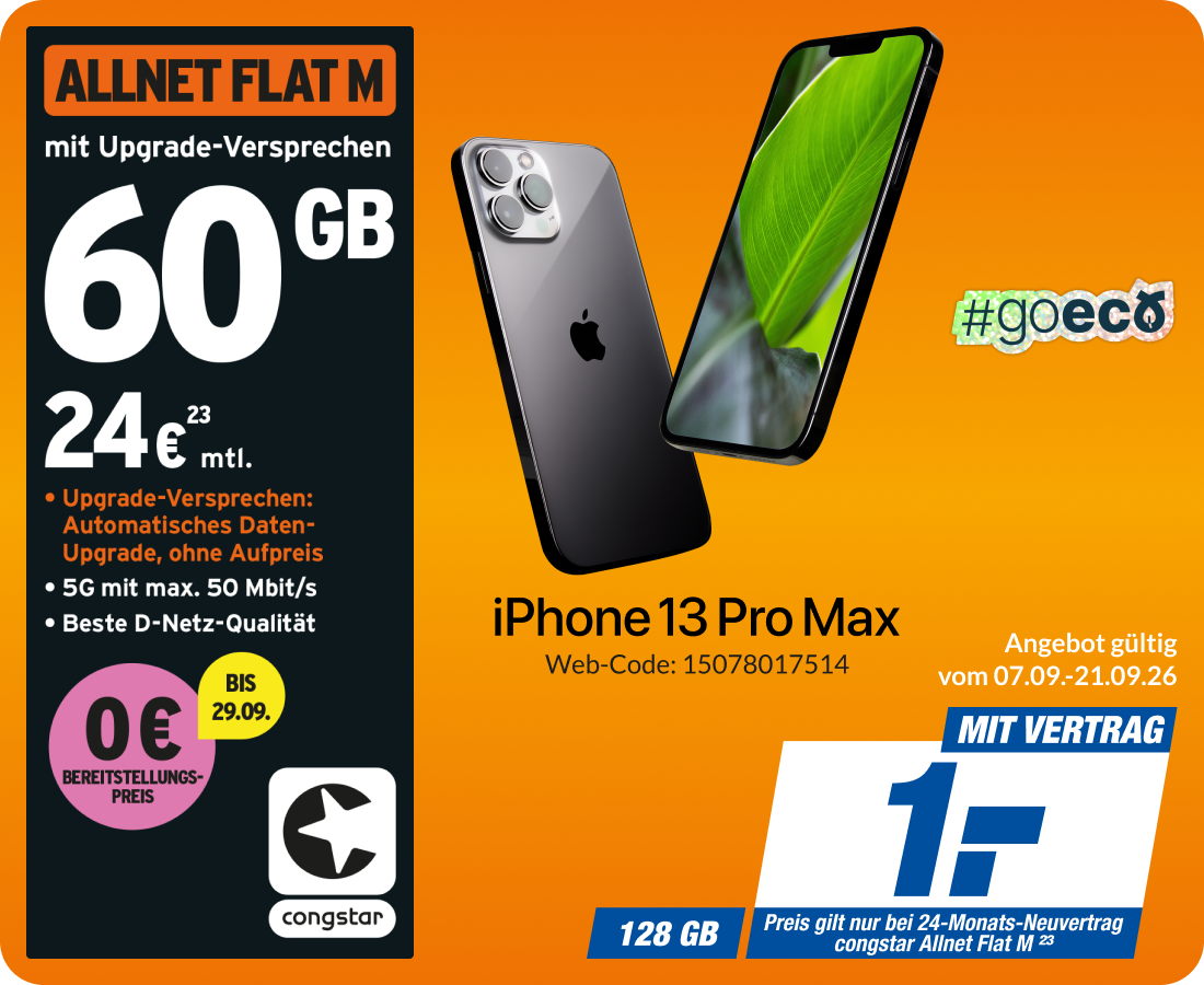 iPhone 13 Pro Max mit Allnet Flat M für 1€!