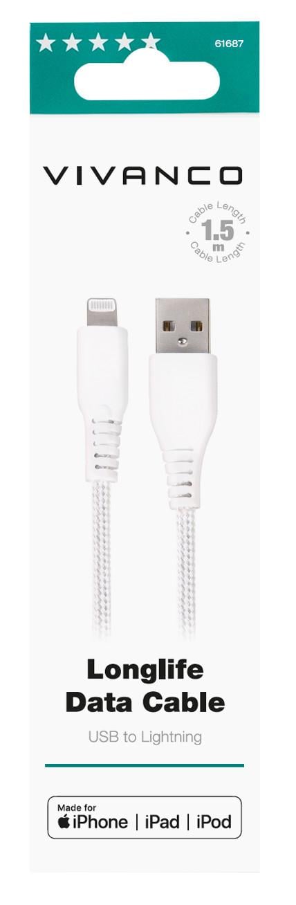 LongLife USB auf Lightning Kabel, 1,5m, weiß (61687)