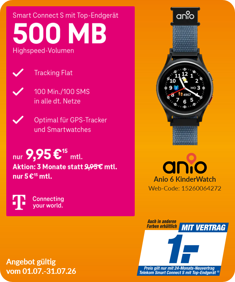 Anio 6 Kinder Watch mit Smart Connect S Top für 1€!
