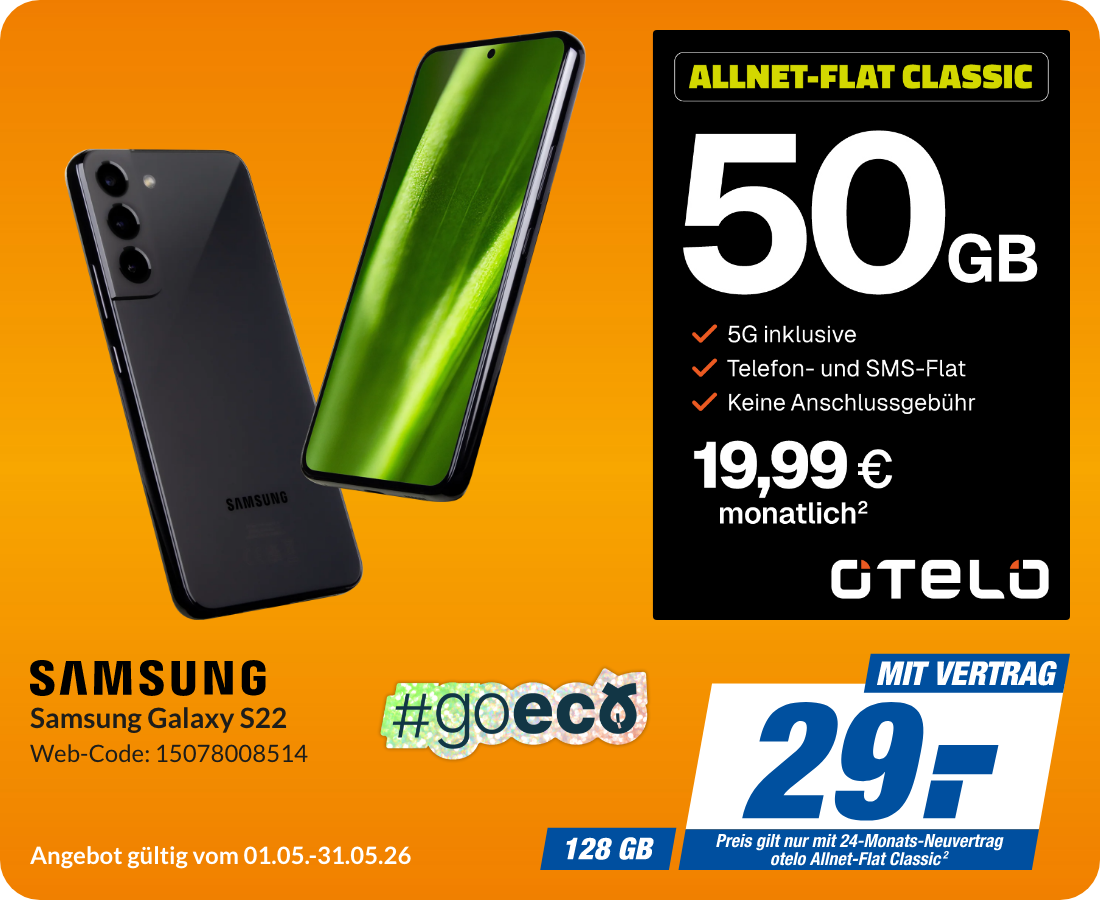 Samsung S22 mit Allnet Flat Classic für 29€!