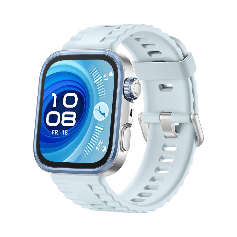 Watch Fit 4 Pro, silbernes Gehäuse mit blauem Fluorelastomer-Armband