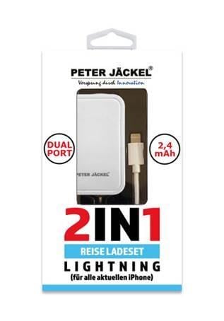 USB Travel Charger Set 2in1 Dual Port 2.4A Lightning White