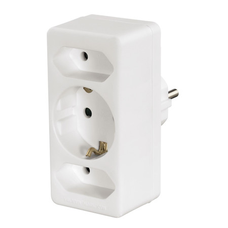 Multistecker, 3-fach, 2 Euro/1 Schutzkontakt-Kupplung, weiß