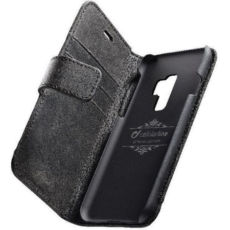 SUPREME, Buchklapptasche aus echtem Leder für Samsung schwarz Galaxy S9+
